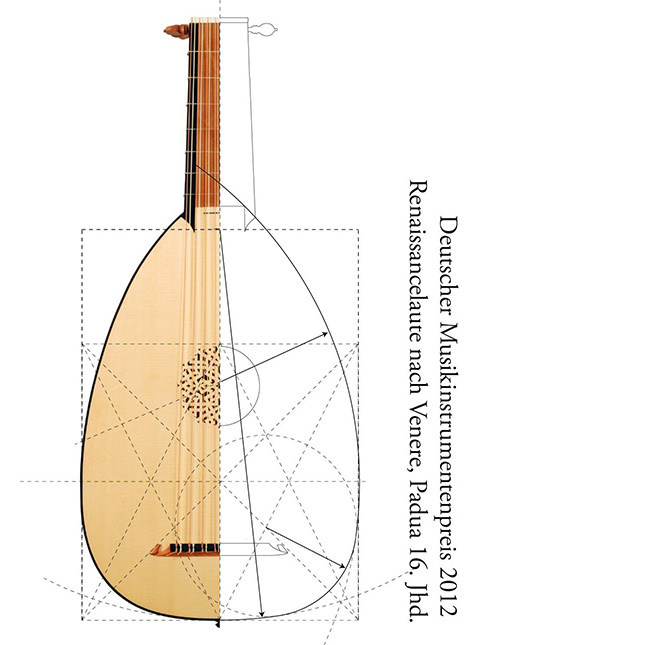 Bild einer Renaissancelaute mit Konstruktionsdetails nach Wendelino Venere